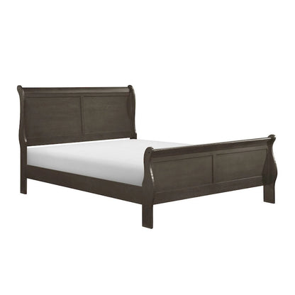 Gage Traditional California King Sleigh Bed, Wood Frame, Stained Gray