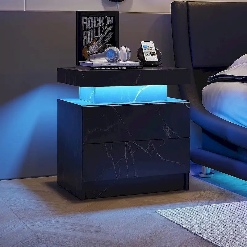 19.3  Modern 2 Drawers LED Nightstand with Adjustable Lights