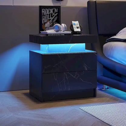 19.3  Modern 2 Drawers LED Nightstand with Adjustable Lights