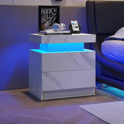 19.3  Modern 2 Drawers LED Nightstand with Adjustable Lights