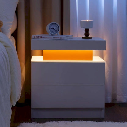 19.3  Modern 2 Drawers LED Nightstand with Adjustable Lights