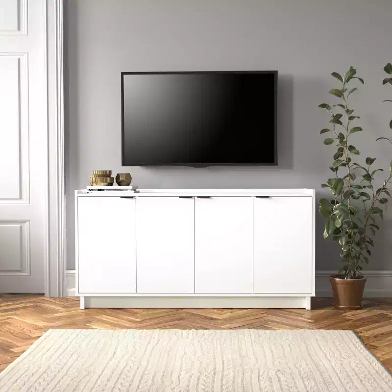 Prepac Simply Modern 4 Door Sideboard Console Table Cabinet