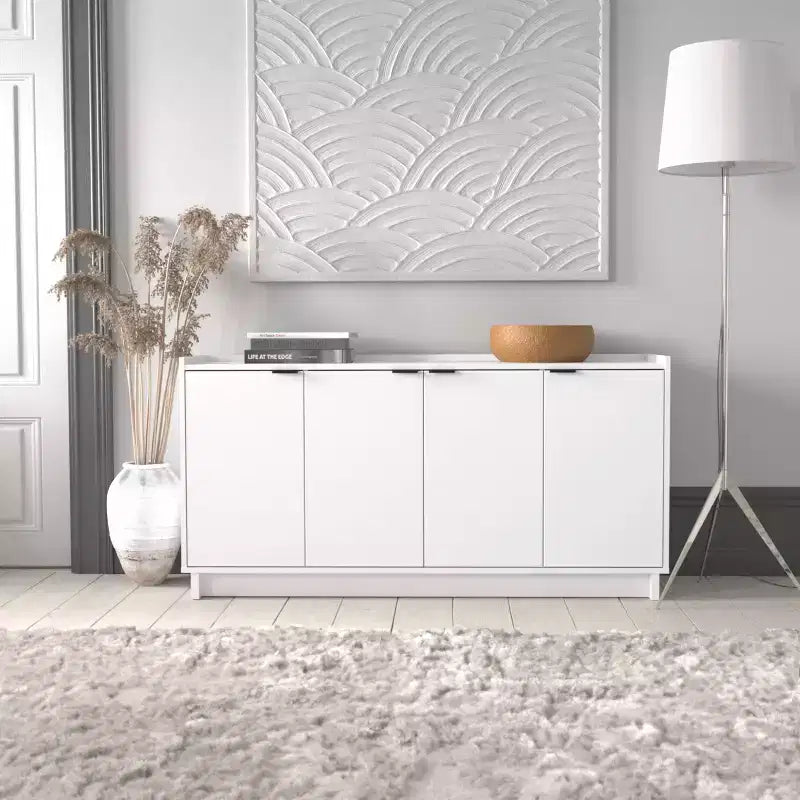 Prepac Simply Modern 4 Door Sideboard Console Table Cabinet