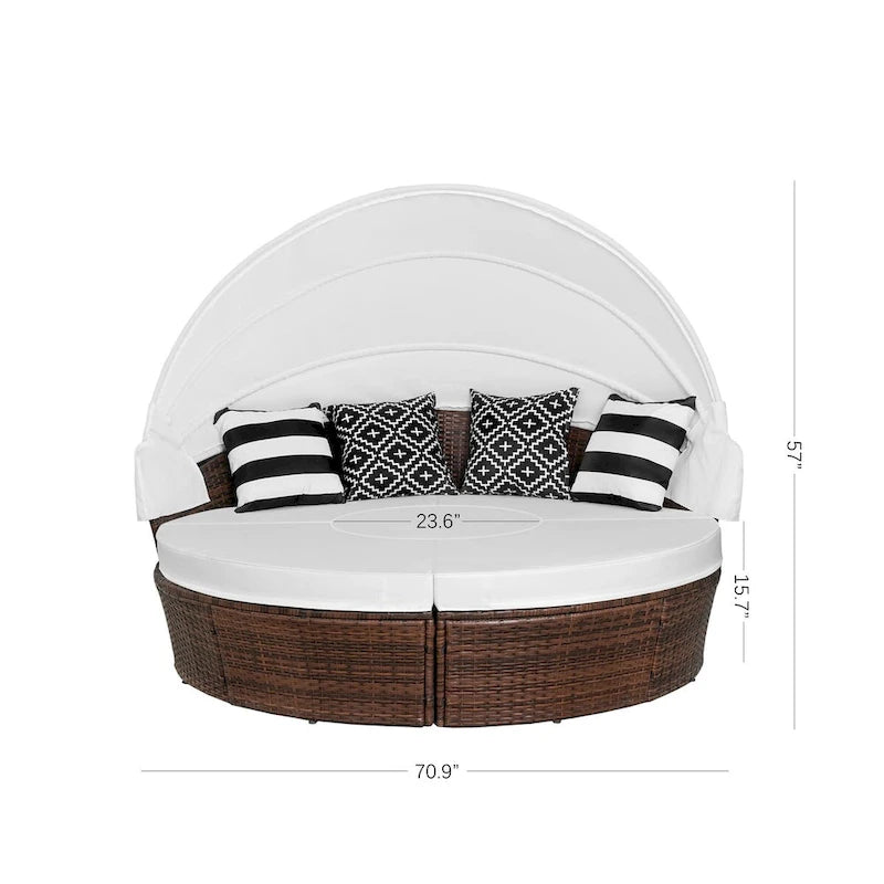 Ledel Wicker Outdoor Daybed 5-piece Sectional Sofa Set With Retractable Canopy and Cushions