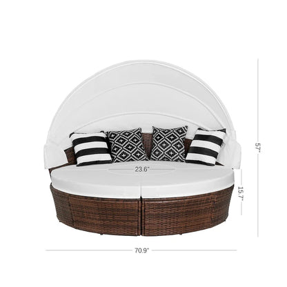 Ledel Wicker Outdoor Daybed 5-piece Sectional Sofa Set With Retractable Canopy and Cushions