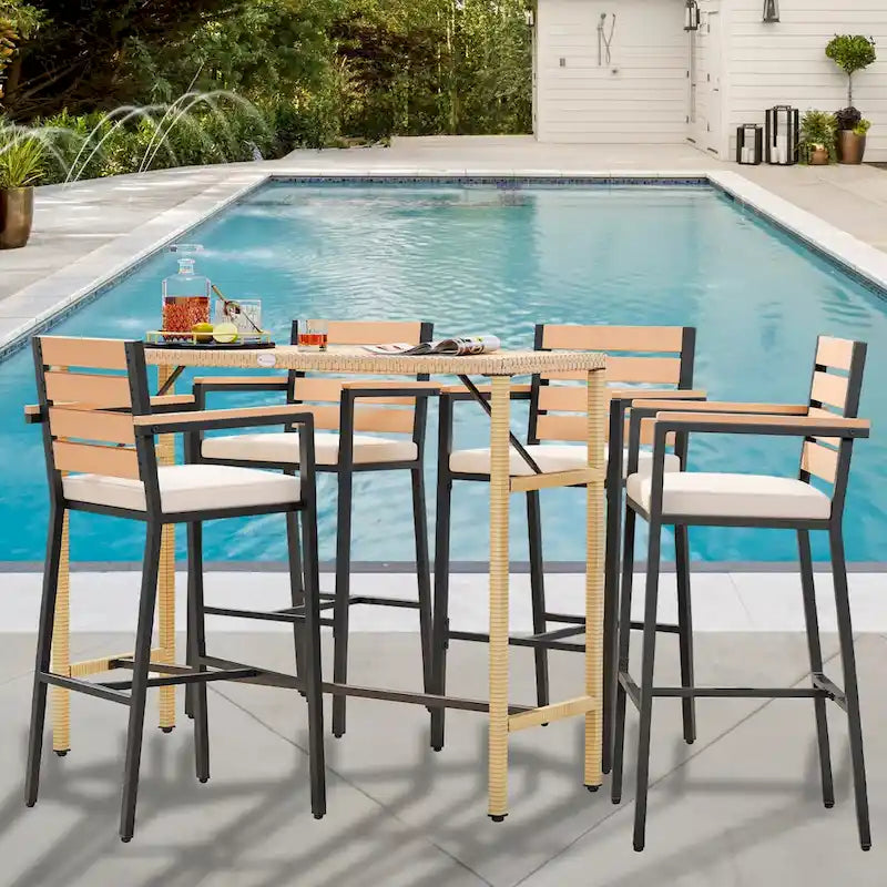 Moasis 3/5-Piece Outdoor Wicker Patio Bar Height Bistro Furniture Set