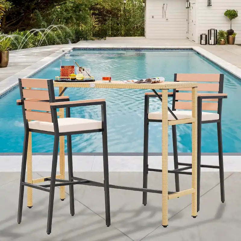 Set di mobili da bistrò Moasis da 3/5 pezzi in vimini da esterno con altezza da bar