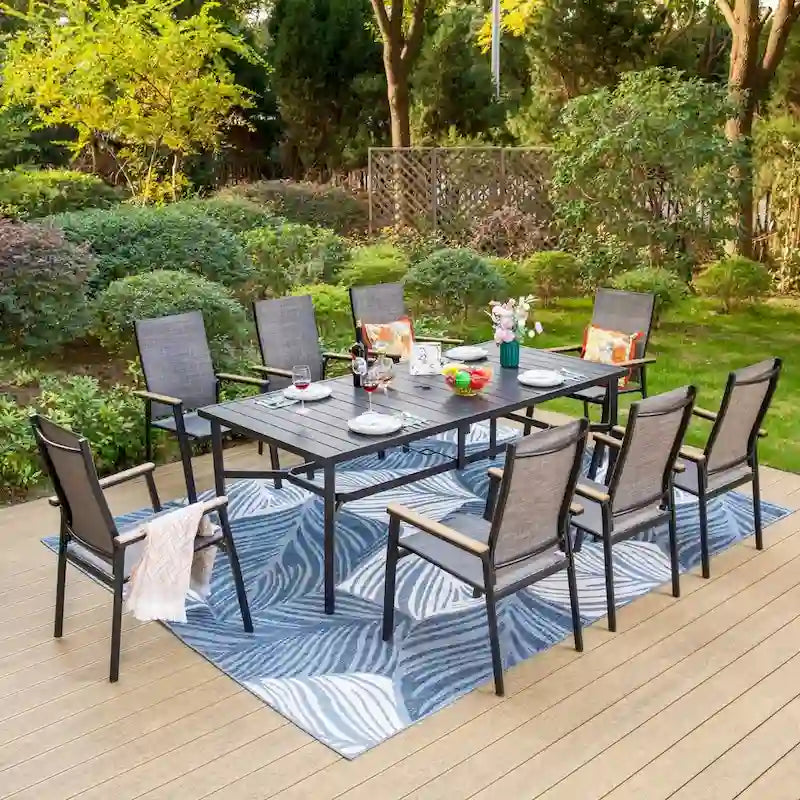MAISON ARTS 9 Piece Patio Dining Set with 8 Stackable Textilene Chairs and 1 Metal Table