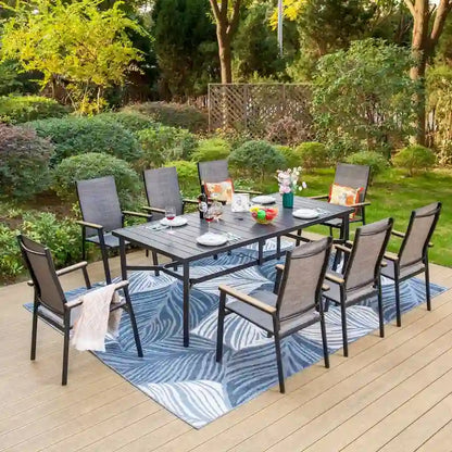 MAISON ARTS 9 Piece Patio Dining Set with 8 Stackable Textilene Chairs and 1 Metal Table