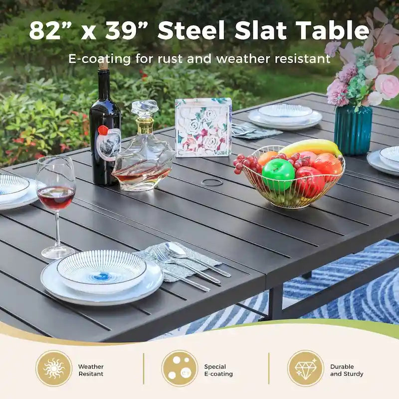 Set da pranzo da giardino MAISON ARTS da 9 pezzi con 8 sedie impilabili in textilene e 1 tavolo in metallo