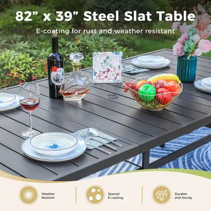 Set da pranzo da giardino MAISON ARTS da 9 pezzi con 8 sedie impilabili in textilene e 1 tavolo in metallo