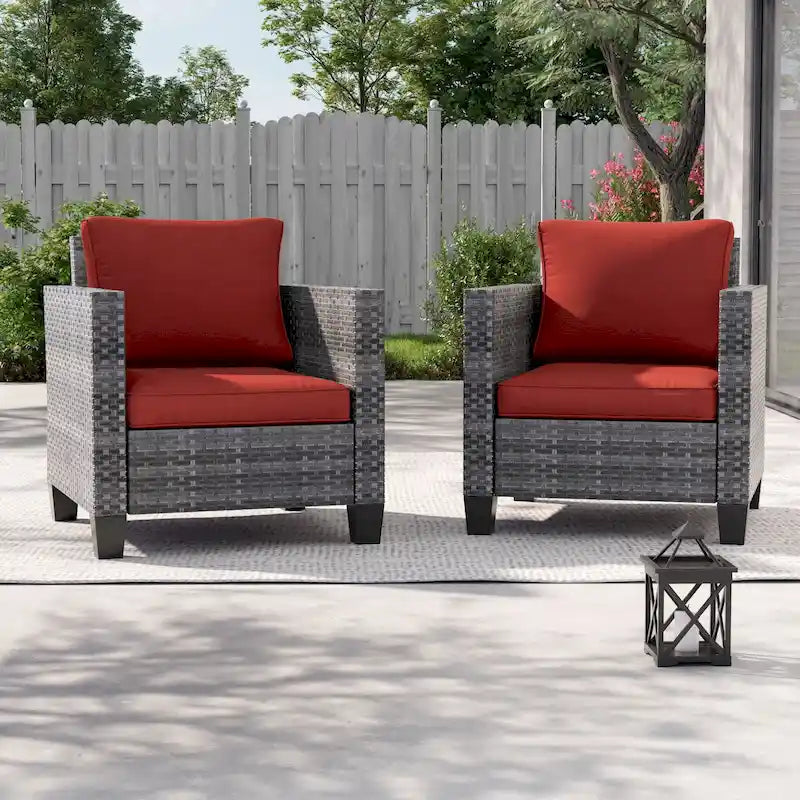 LIVOOSUN Set 2 Pezzi da Esterno con Sedie in Rattan Grigio per Patio