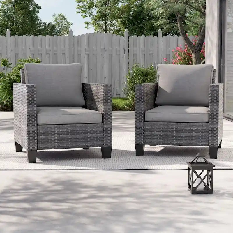 LIVOOSUN Set 2 Pezzi da Esterno con Sedie in Rattan Grigio per Patio