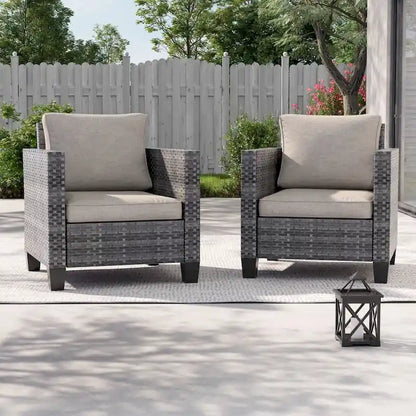 LIVOOSUN Set 2 Pezzi da Esterno con Sedie in Rattan Grigio per Patio
