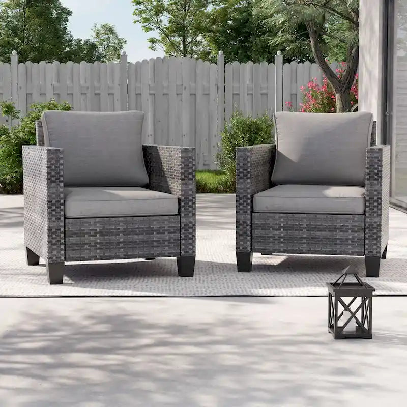 LIVOOSUN Set 2 Pezzi da Esterno con Sedie in Rattan Grigio per Patio