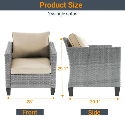 LIVOOSUN Set 2 Pezzi da Esterno con Sedie in Rattan Grigio per Patio
