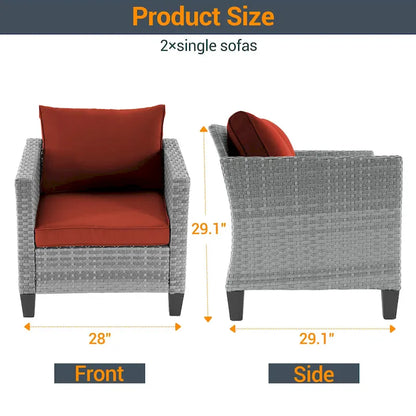 LIVOOSUN Set 2 Pezzi da Esterno con Sedie in Rattan Grigio per Patio