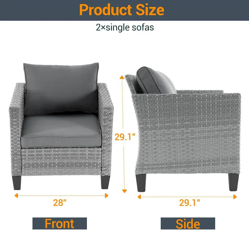 LIVOOSUN Set 2 Pezzi da Esterno con Sedie in Rattan Grigio per Patio