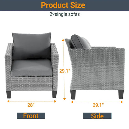 LIVOOSUN Set 2 Pezzi da Esterno con Sedie in Rattan Grigio per Patio