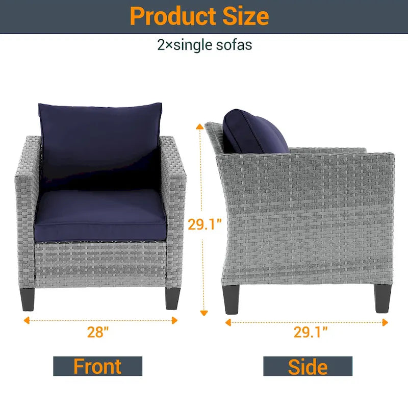 LIVOOSUN Set 2 Pezzi da Esterno con Sedie in Rattan Grigio per Patio