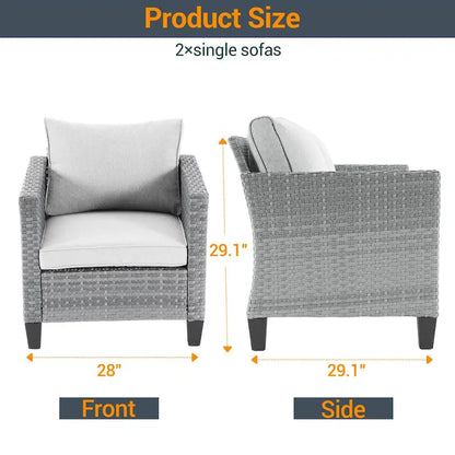 LIVOOSUN Set 2 Pezzi da Esterno con Sedie in Rattan Grigio per Patio