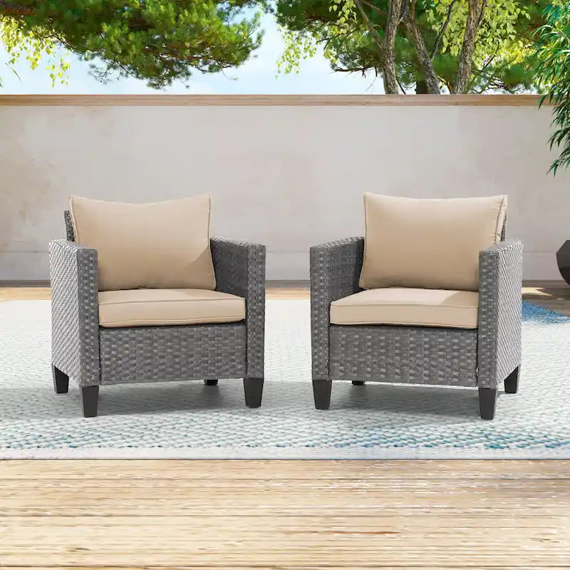 LIVOOSUN Set 2 Pezzi da Esterno con Sedie in Rattan Grigio per Patio