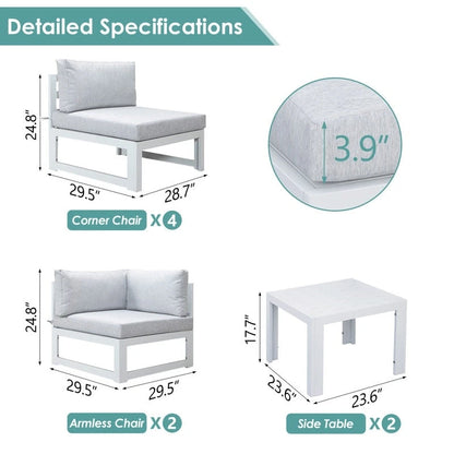 FINCATI 8-piece Luxury Aluminum Modular Patio Conversation Set with Coffee Tables for Indoors and Outdoors