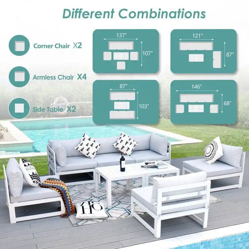 FINCATI 8-piece Luxury Aluminum Modular Patio Conversation Set with Coffee Tables for Indoors and Outdoors