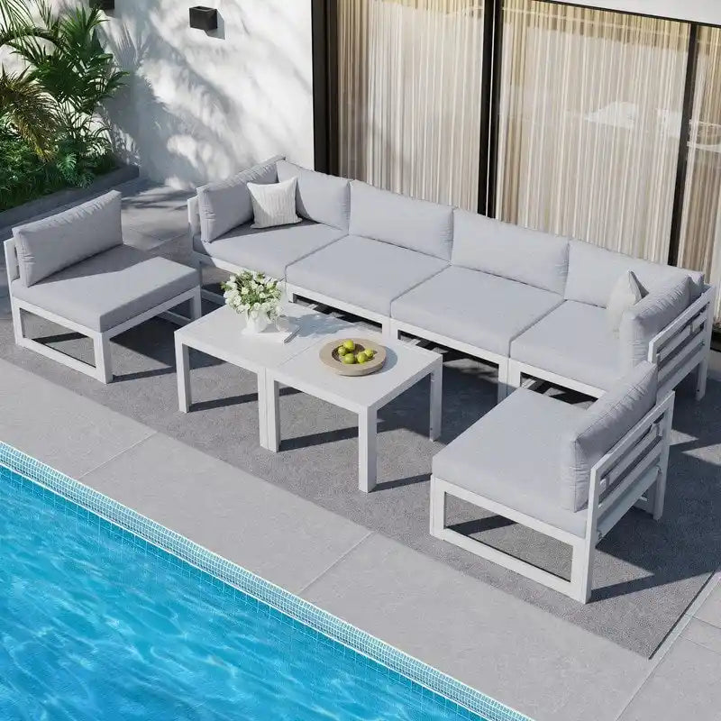FINCATI 8-piece Luxury Aluminum Modular Patio Conversation Set with Coffee Tables for Indoors and Outdoors