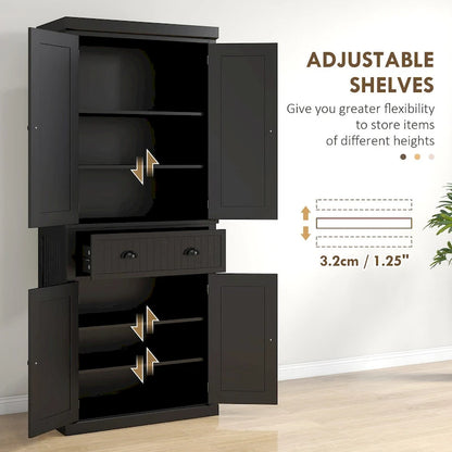 72  Kitchen Pantry Storage Cabinet, Traditional Freestanding Cabinet with 4 Doors and 3 Adjustable Shelves, Large Central Drawer