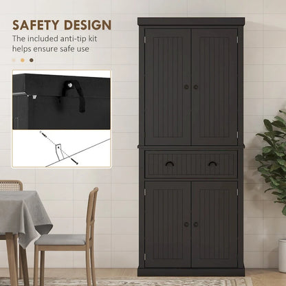 72  Kitchen Pantry Storage Cabinet, Traditional Freestanding Cabinet with 4 Doors and 3 Adjustable Shelves, Large Central Drawer