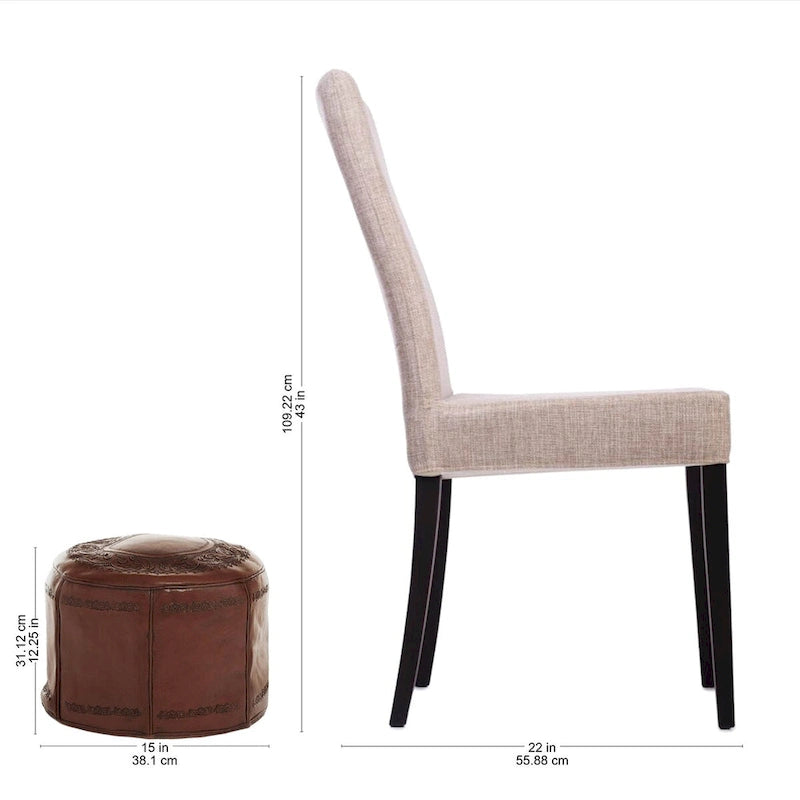 Handmade Spanish Elegance Tooled Leather Ottoman Pouf (Peru)