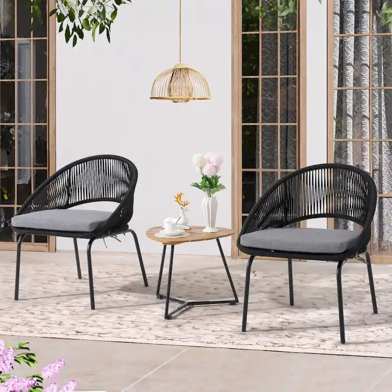 Outdoor 3 Piece Upholstered Wicker Patio Furniture Chair Modern Parlor Set