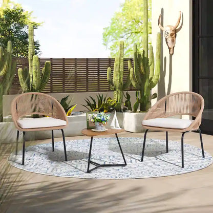 Outdoor 3 Piece Upholstered Wicker Patio Furniture Chair Modern Parlor Set