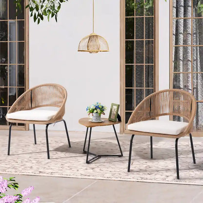 Outdoor 3 Piece Upholstered Wicker Patio Furniture Chair Modern Parlor Set