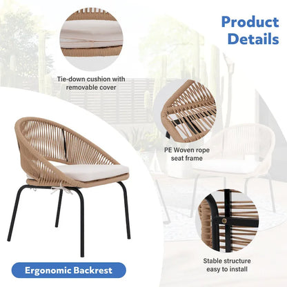 Outdoor 3 Piece Upholstered Wicker Patio Furniture Chair Modern Parlor Set