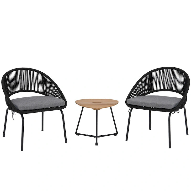 Outdoor 3 Piece Upholstered Wicker Patio Furniture Chair Modern Parlor Set