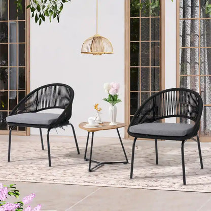 Outdoor 3 Piece Upholstered Wicker Patio Furniture Chair Modern Parlor Set