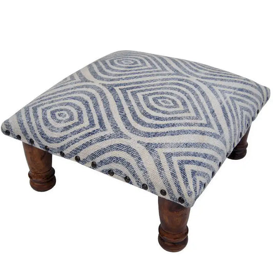 Handmade Printed-Cotton Wood Ottoman Footstool (India) - 16  x 16  x 6 