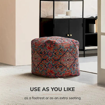 Jani Tofino Red 20-inch Multicolor Square Pouf Ottoman - Handmade Footrest for Living Room, Nursery