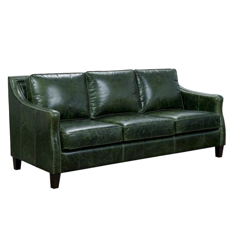 Essex Distressed Green Top Grain Leather Sofa and Loveseat Set