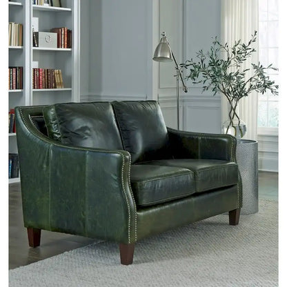 Essex Distressed Green Top Grain Leather Sofa and Loveseat Set