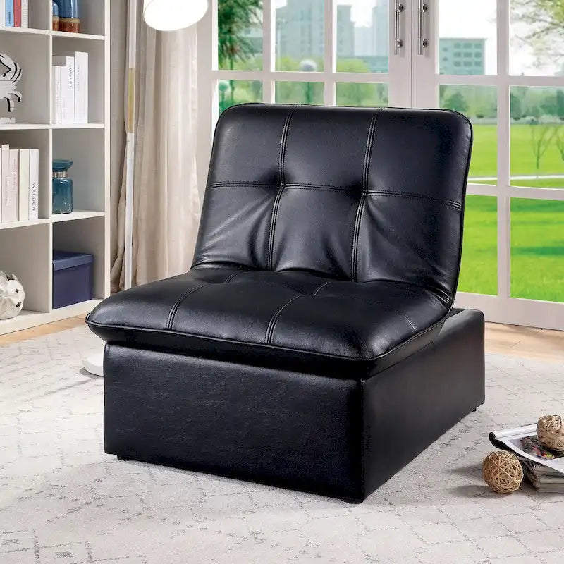 Kathleen Contemporary Faux Leather Tufted Adjustable Accent Chair by Porch & Den