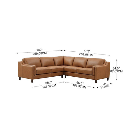 Hydeline Bella Top Grain Leather Symmetrical Sectional With Feather, Memory Foam and Springs