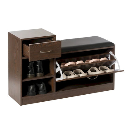 Wooden Entryway Shoe Storage Bench with Cushion