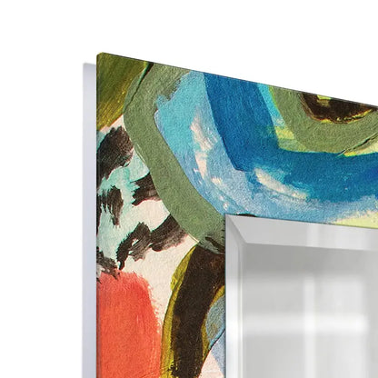 Secret Garden Floral  Reverse Printed Beveled Art Glass Cabinet Console Table and Mirror Set