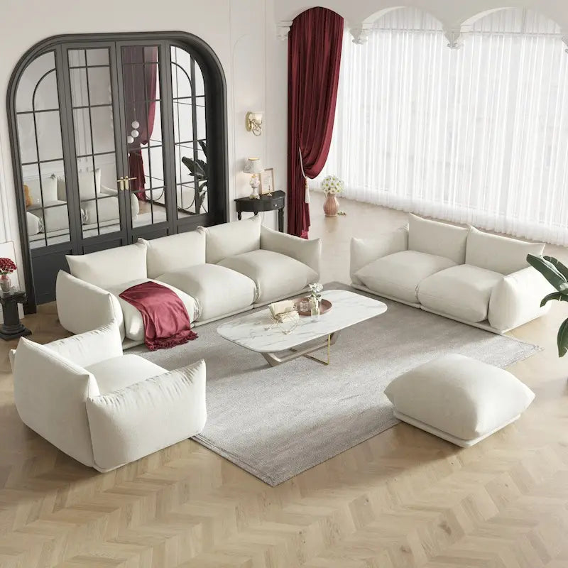 Modern Chenille Upholstery 3 Pieces Sofa Sets for Living Room Include Armchair, Loveseat,Three Seaters Couch And Ottoman