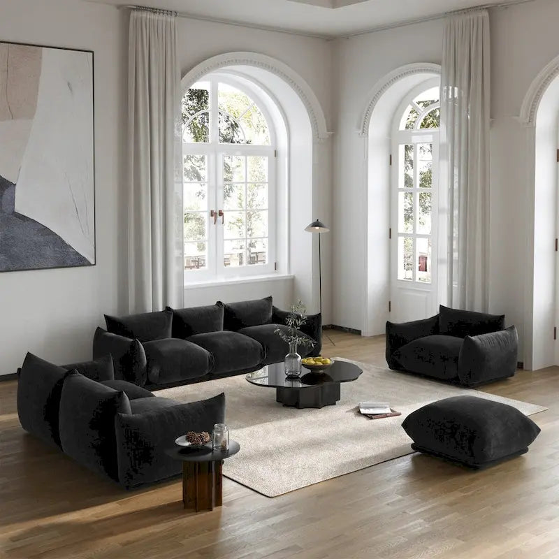 Modern Chenille Upholstery 3 Pieces Sofa Sets for Living Room Include Armchair, Loveseat,Three Seaters Couch And Ottoman