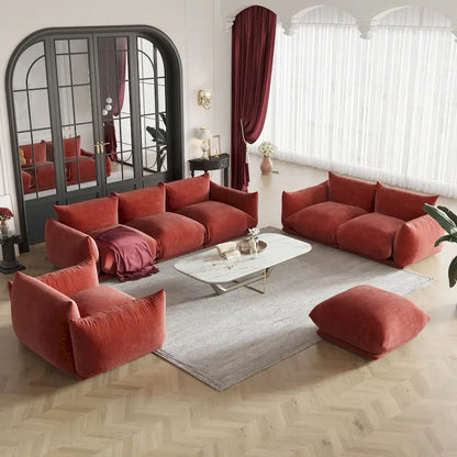 Modern Chenille Upholstery 3 Pieces Sofa Sets for Living Room Include Armchair, Loveseat,Three Seaters Couch And Ottoman