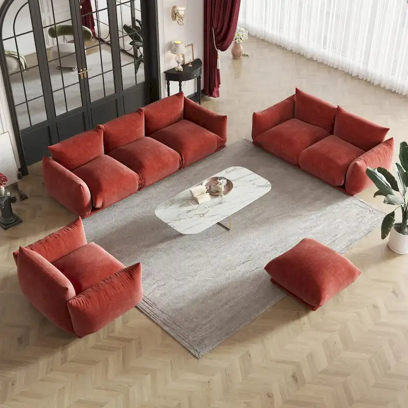 Modern Chenille Upholstery 3 Pieces Sofa Sets for Living Room Include Armchair, Loveseat,Three Seaters Couch And Ottoman